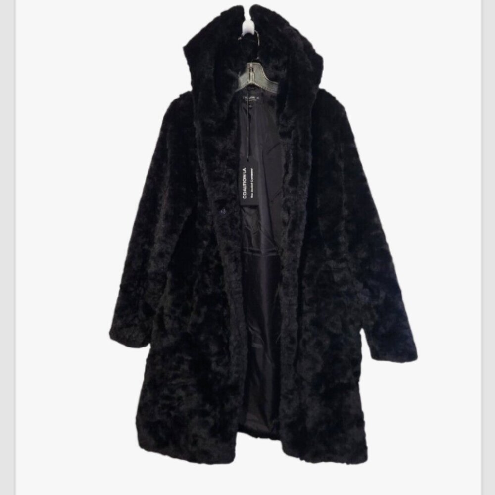 Coalition LA Hooded Faux Fur Snap Coat With Pockets - Picture 9 of 15